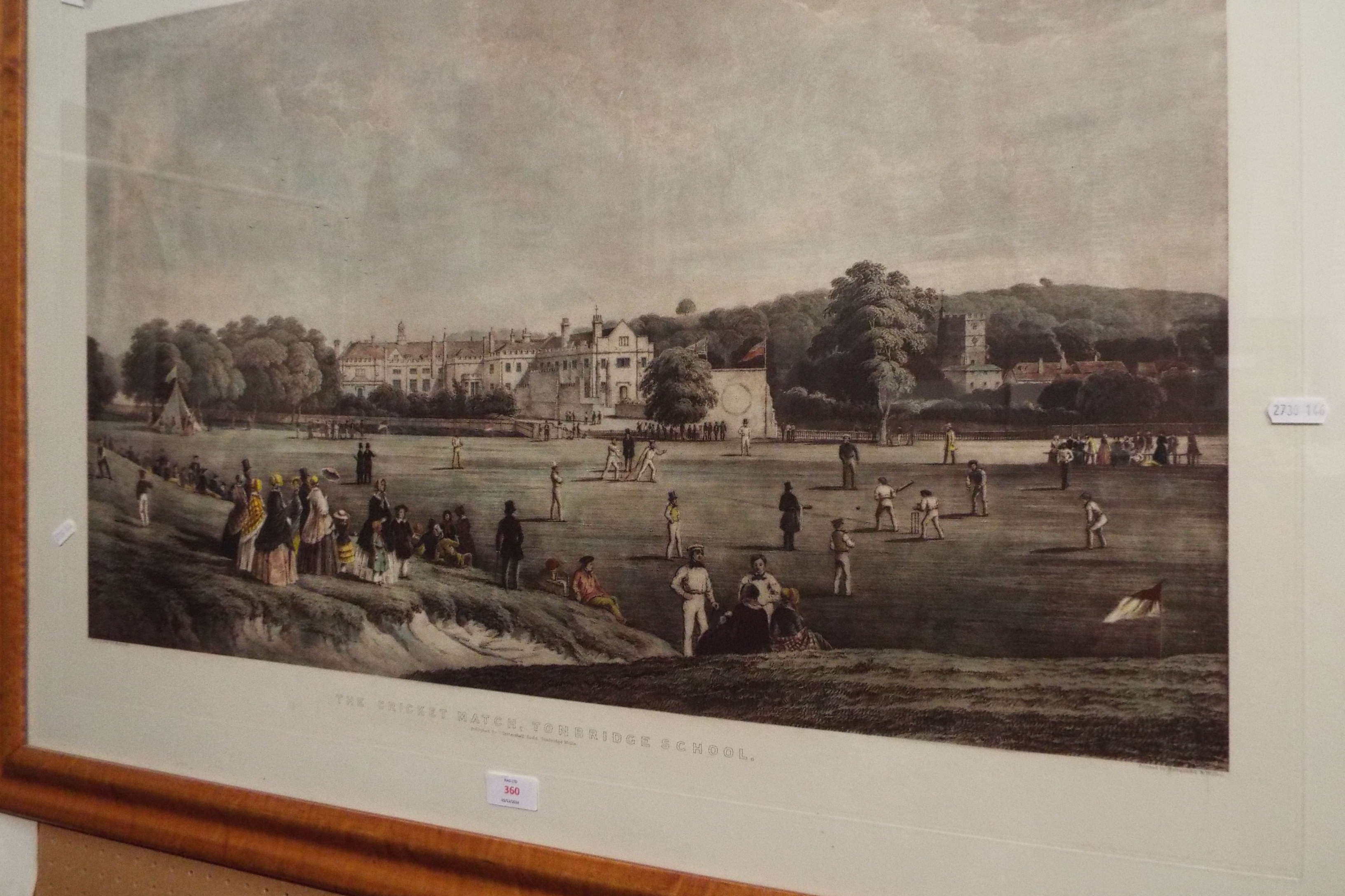 A 19thC colour lithograph titled 'The Cricket Match; Tonbridge School', by C.T. Dodd and W.L.
