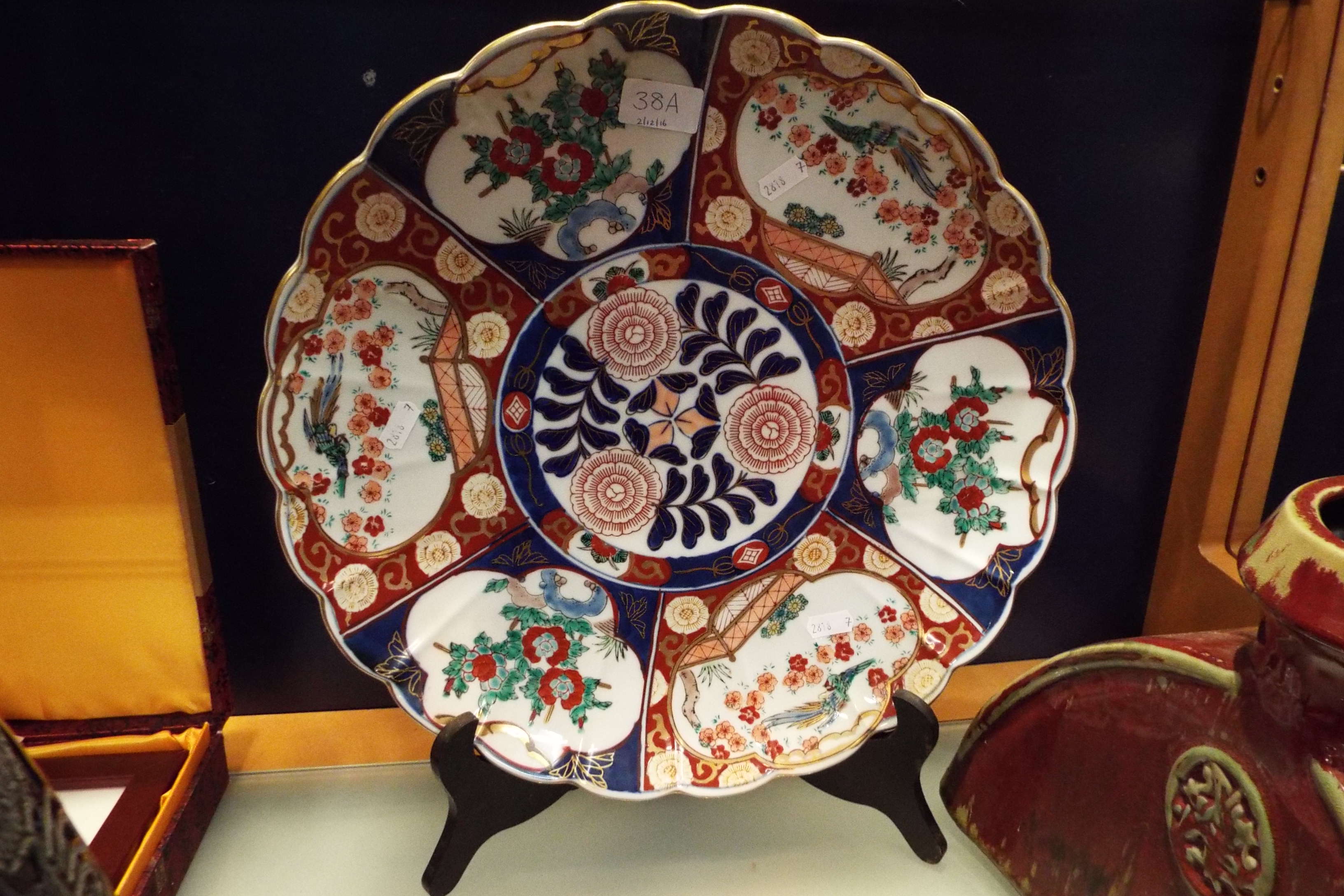 A large late 20thC famille rose Imari design Chinese charger