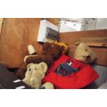 Three 1950s plush straw filled teddy bears and another