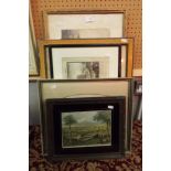 A quantity of pictures and engravings to include architectural watercolour landscape etc,