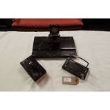 An art deco marble desk stand comprising of letter rack, blotter, inkwell,