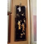 A mother of pearl and abalone wall plaque depicting oriental figural scene