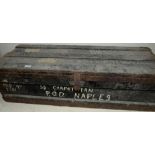Wooden constructed military trunk with various written insignia including SS Carpathian P.O.D.