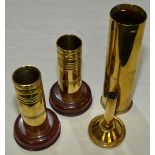 Pair of mounted trench art shell cases,