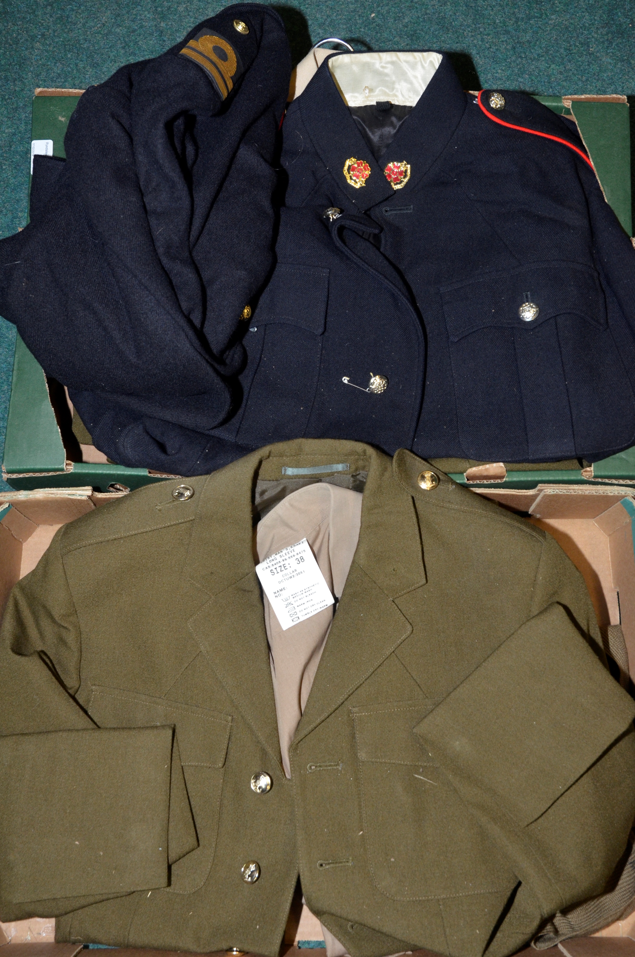 Large selection of various assorted military dress uniform including Green Howards No.