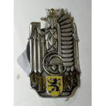 Belgium white metal military cap badge marked 9BSF the reverse numbered 1223
