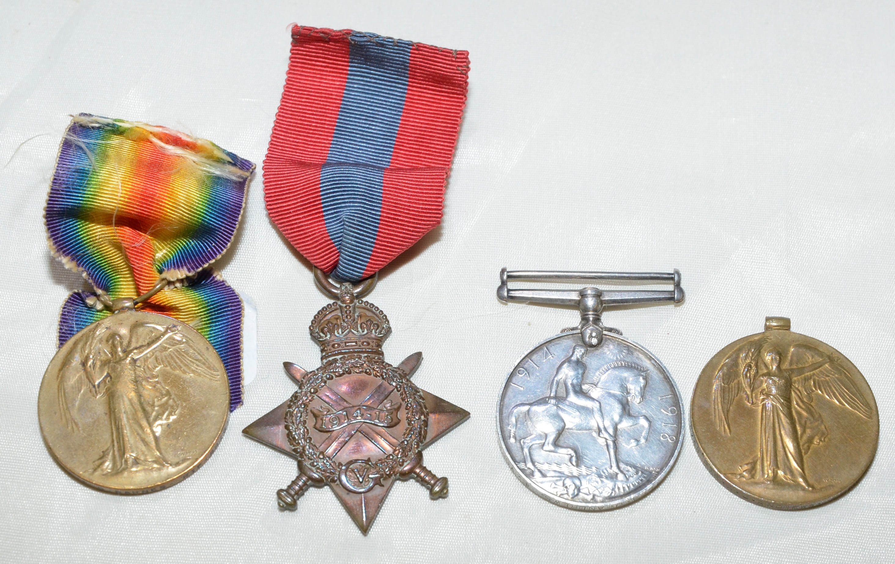 WWI trio comprising of 1914-5 Star, War medal and Victory medal awarded to 8739 PTE. A. J.
