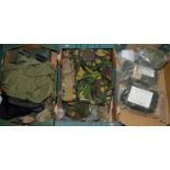 Selection of various British military army surplus including clothing, webbing,
