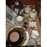 Royal Worcester tea cups with gilt decoration, a pair of continental jars,