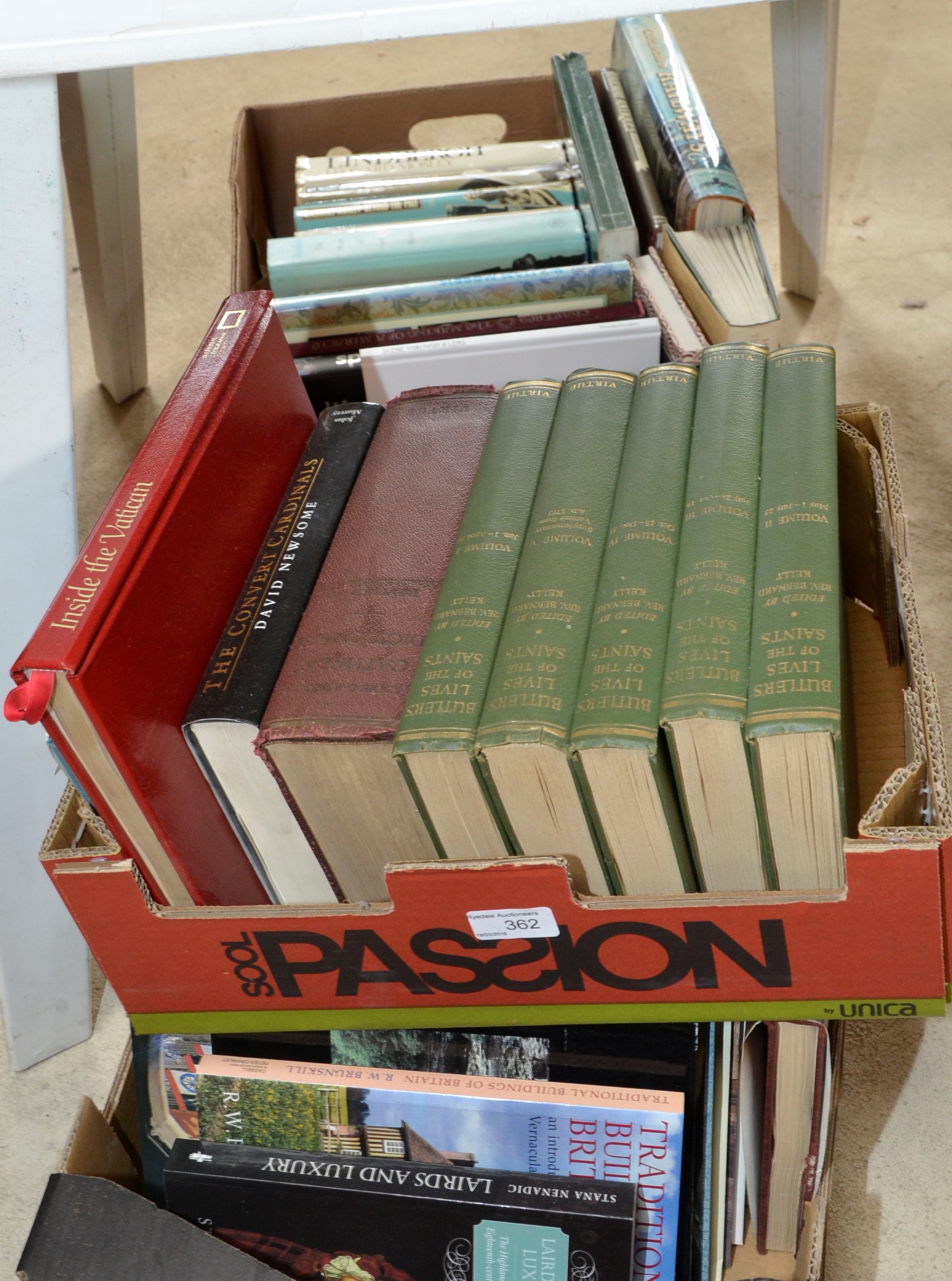 Three boxes of books including 'Inside the Vatican',