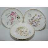 Derby comport and two matching plates with hand painted and gilt decoration