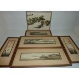 Selection of Oriental framed pictures and Oriental needlework picture