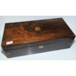 Mahogany writing box with brass banded corners and brass escutchoens