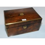 Mahogany writing box with brass banding and brass shield escutcheon