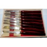 Eight piece lathe chisel set in wooden case
