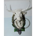 Cast and painted wall hanging bulls head