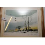 Small framed watercolour entitled 'Winter' by Hugh Brander-Cox signed in pencil by the artist