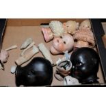 Selection of bisque and composition dolls heads, arms etc including Armand Marseille No.990A.