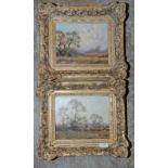 Pair of small gilt framed paintings depicting country scenes by James Wright