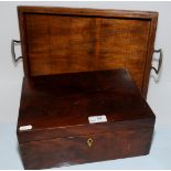 Mahogany box and oak tray with twin handles