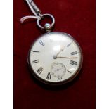 London 1861 silver hallmarked cased pocket watch with white enamel dial with secondary dial (A/F),