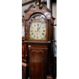 8 day oak cased long cased clock with painted dial,