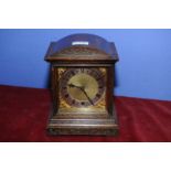 Oak cased mantel clock with brass and steel dial marked Hamilton Inches Edinburgh