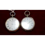 Small silver cased cylinder pocket watch retailed by J W Benson 62-64 Ludgate Hill London and a