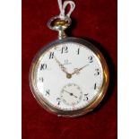 Omega silver cased (800) pocket watch with white enamel dial marked Omega with secondary dial (A/F)