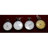 Pocket watch in gun metal case and three other similar pocket watches (4)