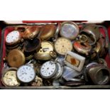 Box containing an extremely large quantity of various pocket watch cases, parts,