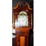 30 hour long cased clock by J R Unthank Stokesly with painted dial and mahogany and oak case with