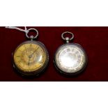 Silver fob watch in bright cut case and a similar watch (2)