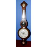 Mahogany cased onion top wheel barometer with white enamel dial