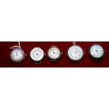 Ladies continental silver and purple enamel wrist watch with pin set movement and four other
