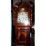 Large 19th C 8 day mahogany cased long case clock with painted dial and secondary dials,