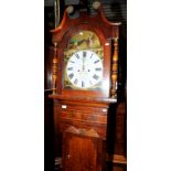 8 day W Fletcher of Kirkbymoorside long cased clock with painted dial and secondary date dial in