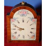 Unusual small wall hanging clock in the form of a grandfather clock face with painted floral detail