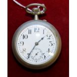 Large Goliath DOXA railway pocket watch, white enamel dial with secondary dial (A/F) and steel case.