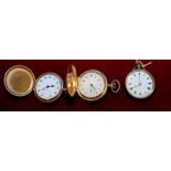 Gun metal cased pocket watch alarm and two gold plated hunter cased pocket watches (3)