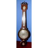 19th mahogany inlaid cased barometer with swan neck pediment,