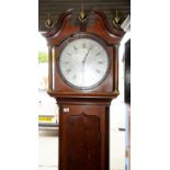 George III 30 hour oak cased long case clock with circular steel dial with engraved detail marked