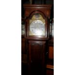 8 day long cased clock by Toolell St Helen with brass and steel face and date dial in oak inlaid