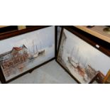 Pair of large oils on canvas depicting Continental harbour scenes