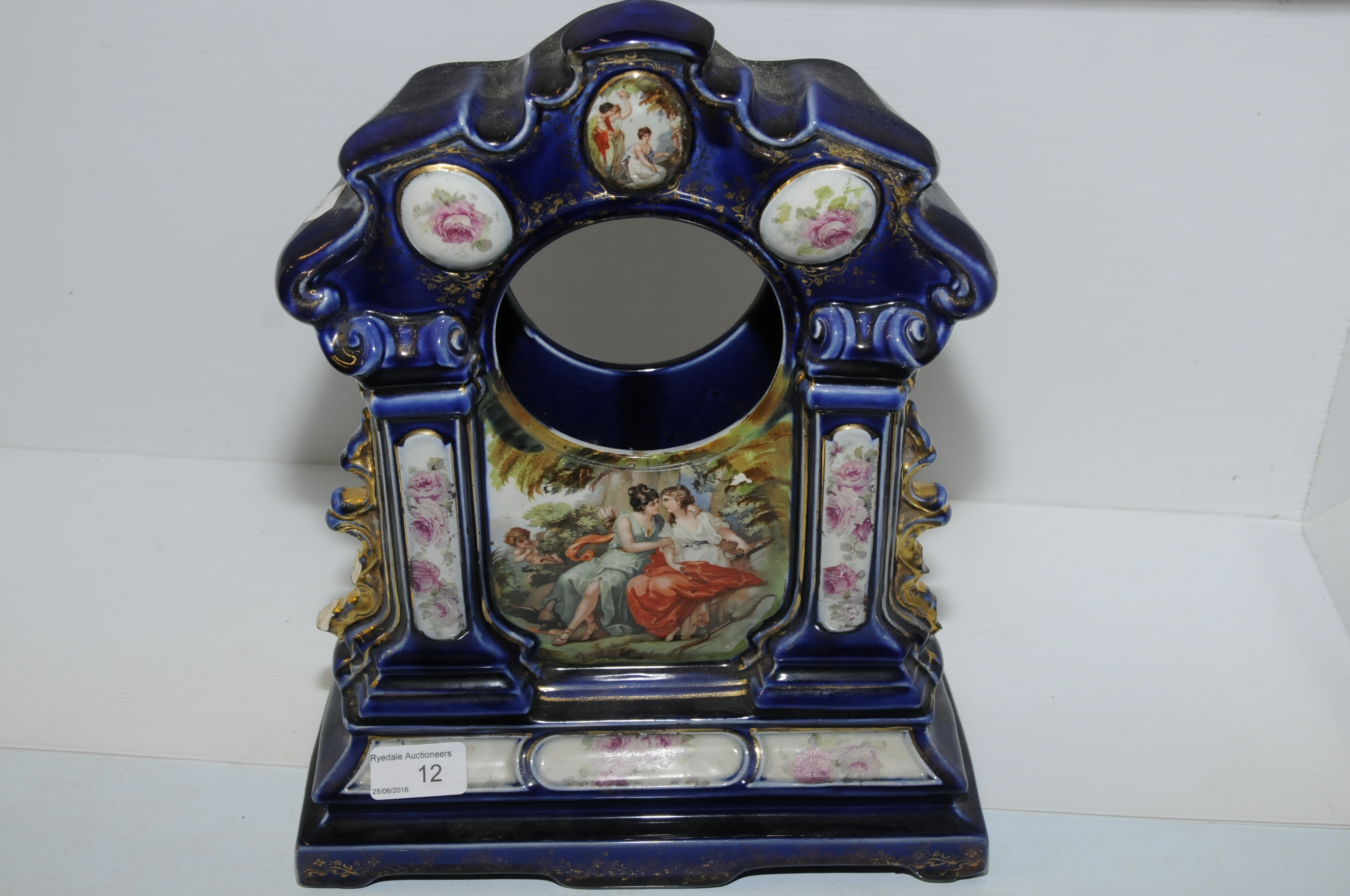 Edwardian clock stand with painted panels and gilt decoration