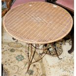 Circular wicker worked topped metal framed occasional table