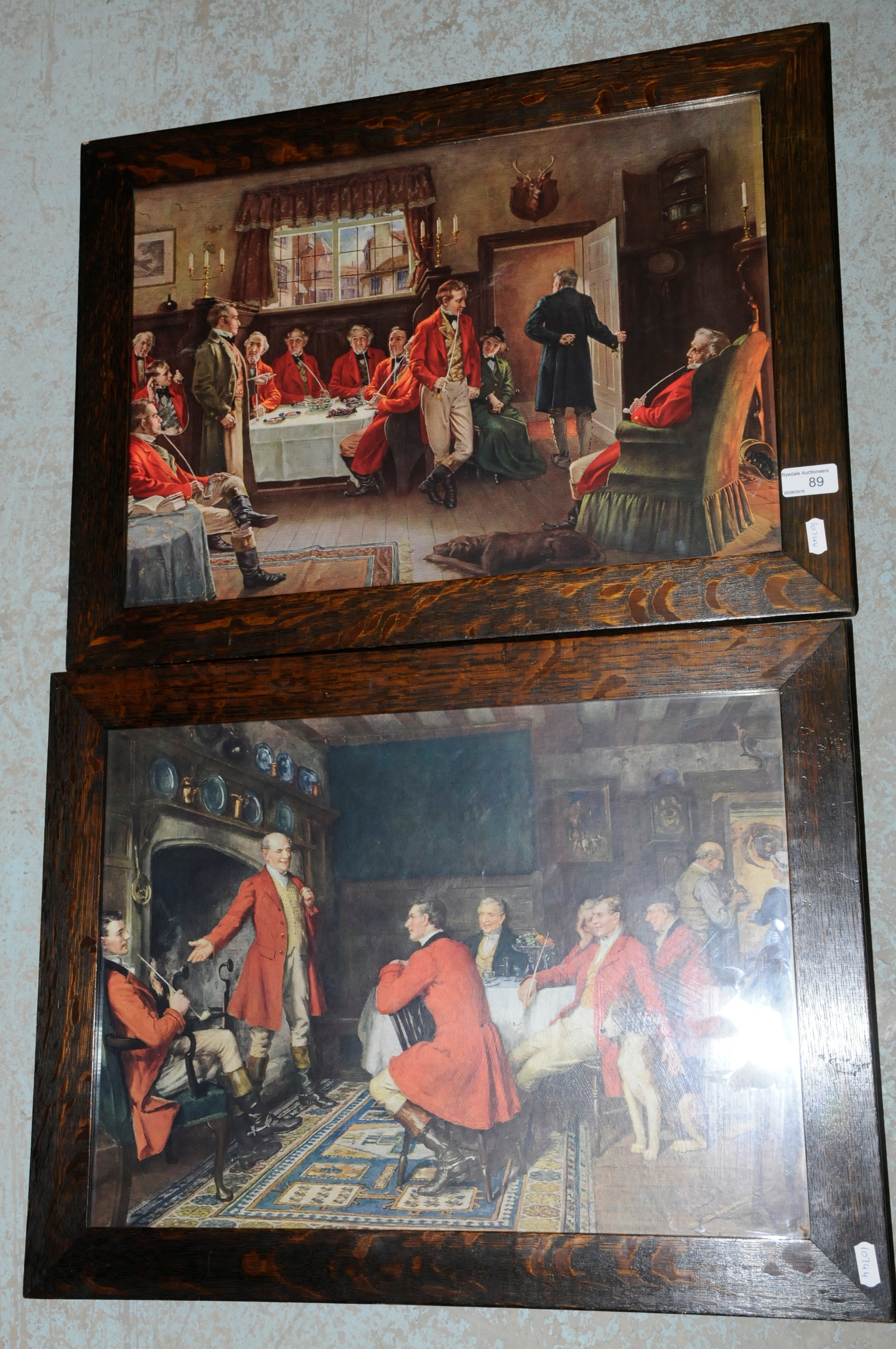 Pair of oak framed classical prints