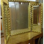 Three sectional gilt framed dressing table mirror