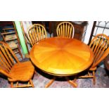 Oak circular table and four chairs