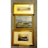 Gilt framed watercolour depicting river scene,